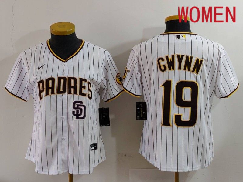 Women San Diego Padres #19 Gwynn White Stripe Game 2024 Nike MLB Jersey style 1